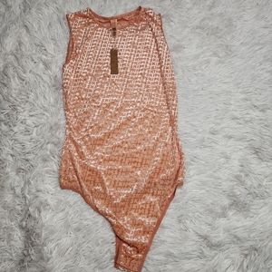 SKIMS Textured Sleeveless Bodysuit in Peach